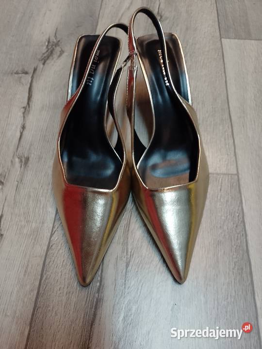 39 Złote czółenka wieczorowe z odkrytą piętą Kraków