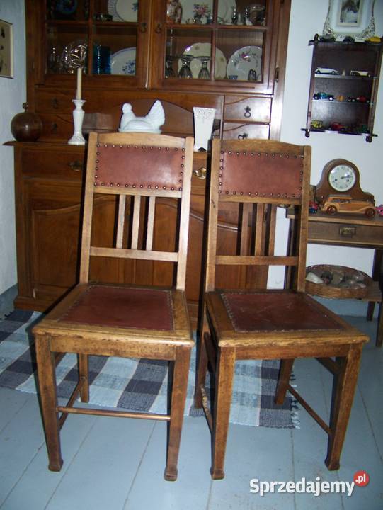 dwa krzesła dębowe ze skórą