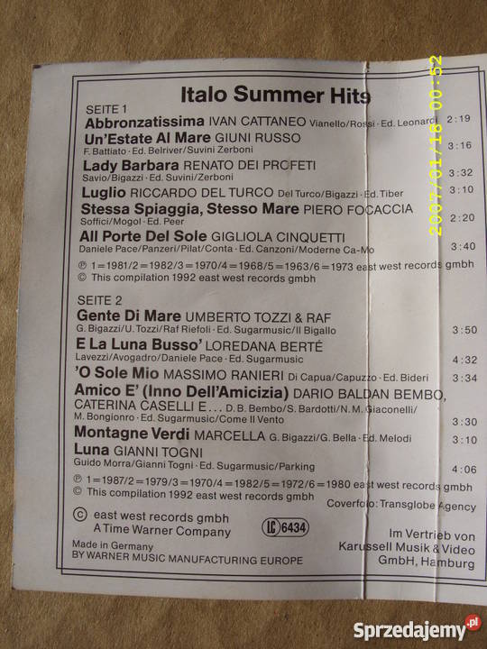 POP kaseta ITALIO SUMER HITS kaseta Wołów sprzedam