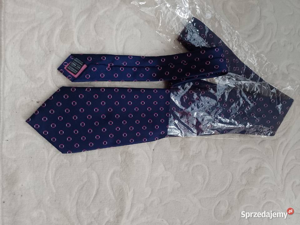 Granatowy krawat Jedwabny w różowe koła z Kraków