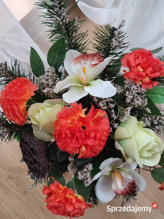 Kompozycja kwiatowa na grób wiązanka na cmentarz wielokolorowy Sosnowiec