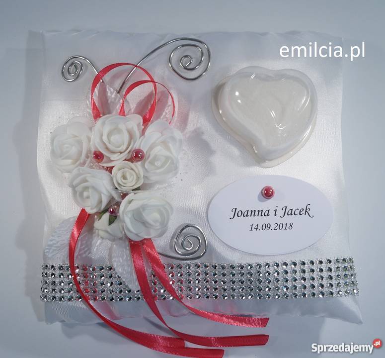 Poduszka Na OBRĄCZKi Biel Fuksja i Srebro OZDOBA