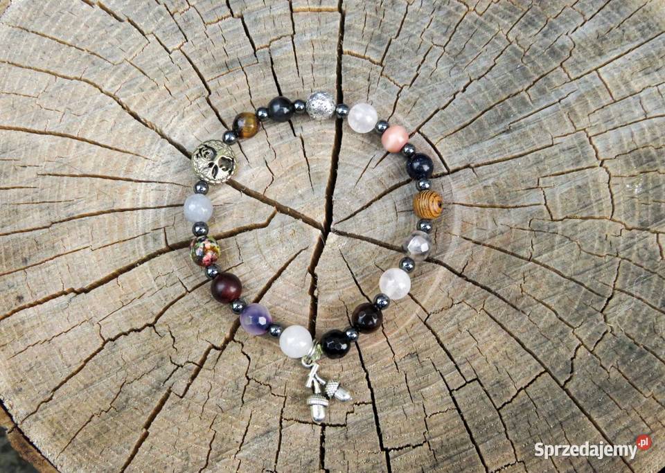 Bransoletka na gumce mix kamieni zawieszka