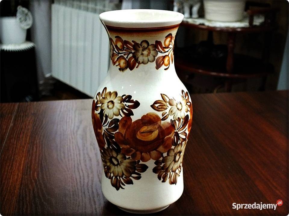 Wazon ZF KOŁO Ręcznie malowany w Brązowe kwiaty Żary