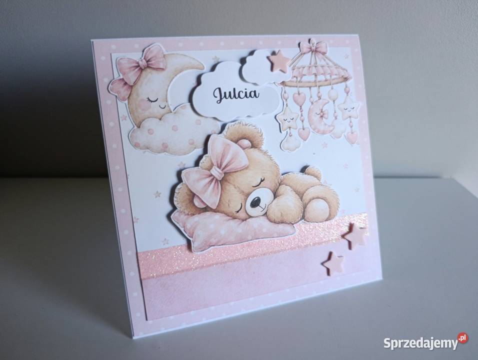 Personalizowana kartka na narodziny miś r Rękodzieło Łódź