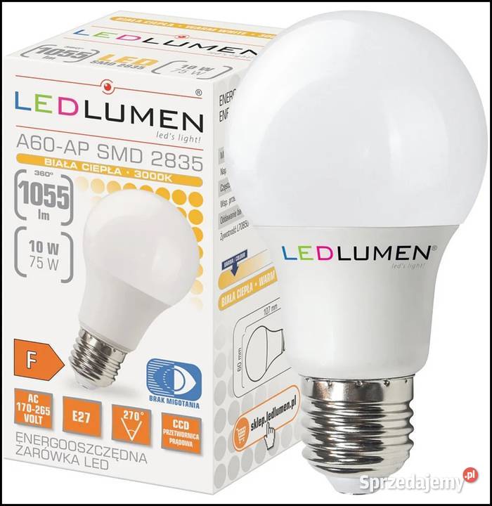 Żarówka LED LEDLUMEN E27 10W 75W 1055lm ciepła 6 Warszawa