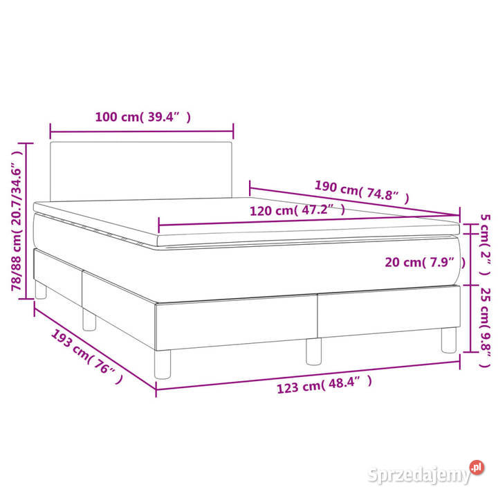 Łóżko kontynentalne z materacem i LED róż 193cm sprzedam
