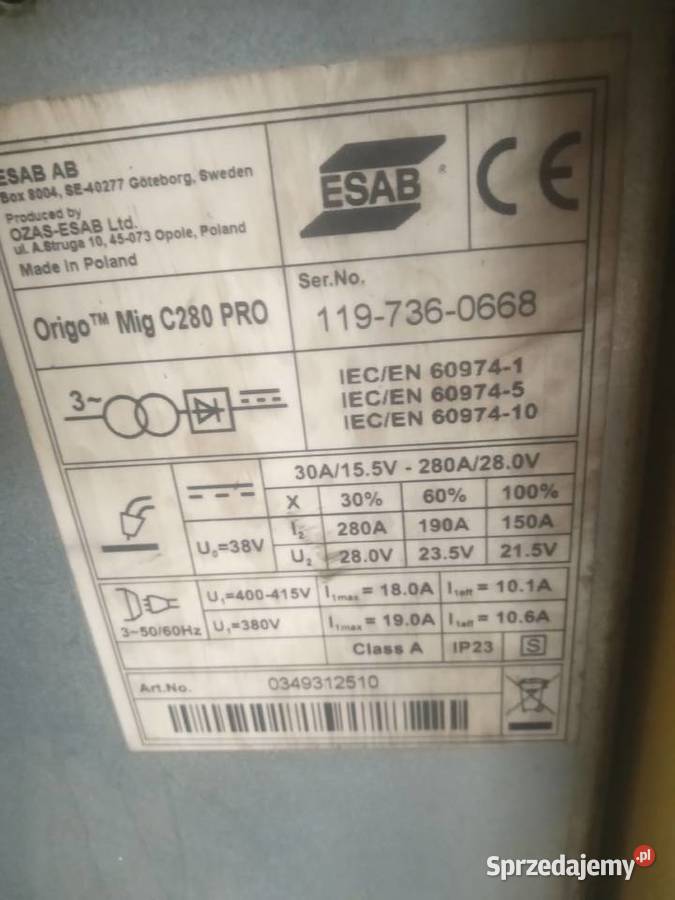 Spawarka Esab mig c280 pro lubelskie Józefów sprzedam