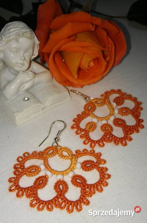 Kolczyki frywolitkowe Rękodzieło małopolskie Wiśniowa