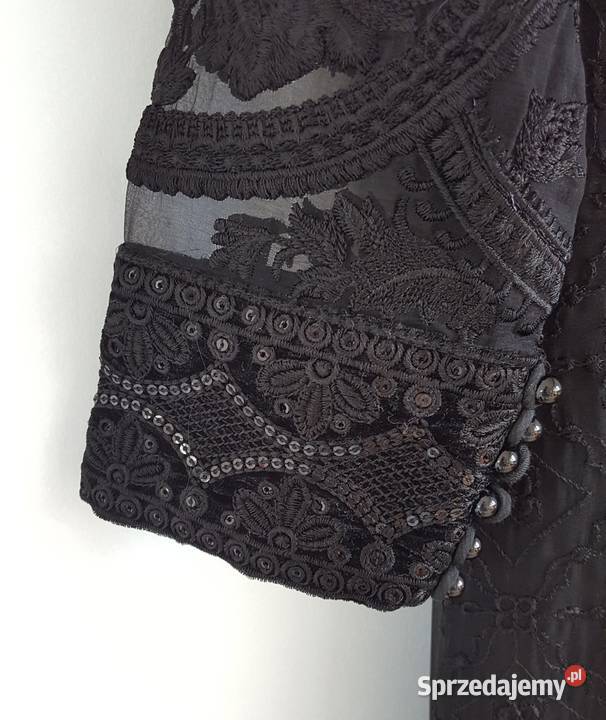 Nowa czarna suknia S 36 M 38 szyfon haft maxi Szczecin