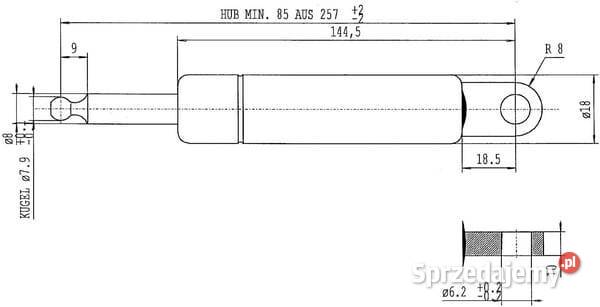 Sprężyna gazowa L257 mm 280N Stabilus CA052507 małopolskie