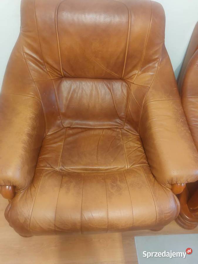 Skórzane fotele I sofa rozkładana na której Komplety wypoczynkowe Biała Podlaska