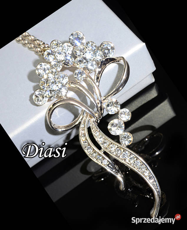 Długi naszyjnik cyrkonie zawieszka bukiet nowy Naszyjniki Łódź