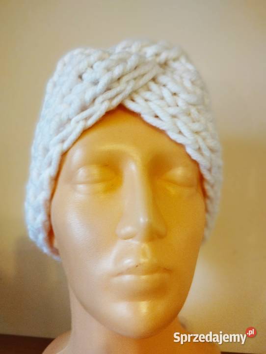 Biała opaska turban wełna 20 handmade warmińsko-mazurskie Olsztyn