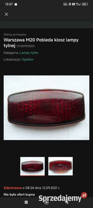 Klosz szkło tylnej lampy warszawa m20 pobiega Lampy tylne