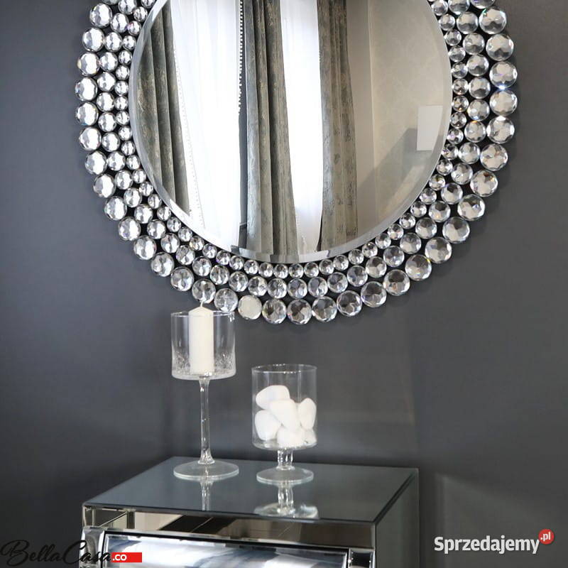 Lustro okrągłę glamour kryształki salon łazienka Warszawa