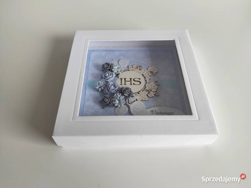 Kartka w pudełku ręcznie robiona na Komunię Łódź