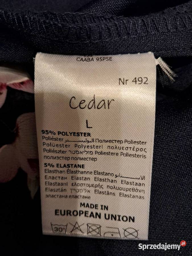 Sukienka granatowa z narzutką w kwiaty Cedar L Długość Midi Kraków