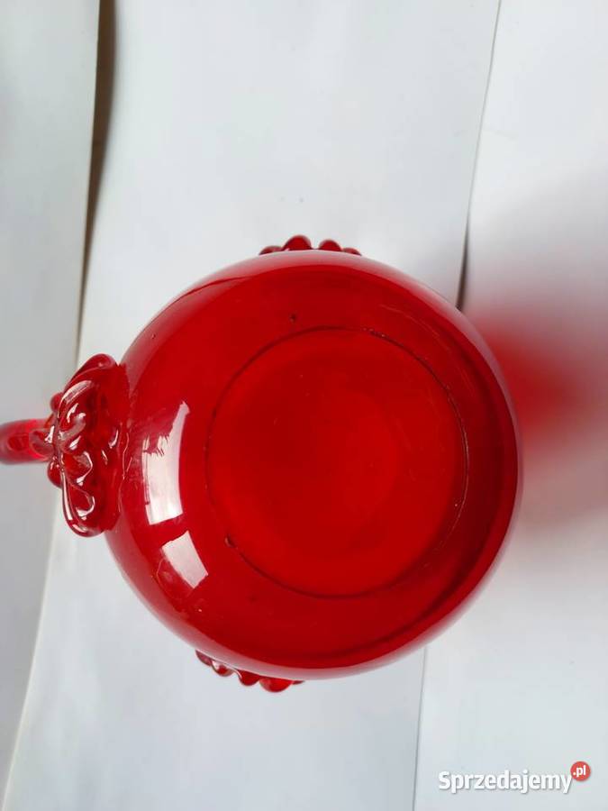 Kufel dzbanek mały z ozdobami szkło czerwone J S Wrocław