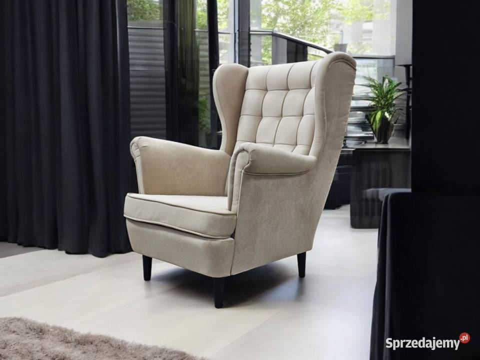 Fotel Uszak Skandynawski Piaskowy Różne Kolory Tarchały Małe