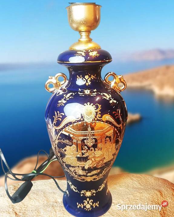 Porcelanowa lampa stołowa kobalt i złoto Pomiechówek