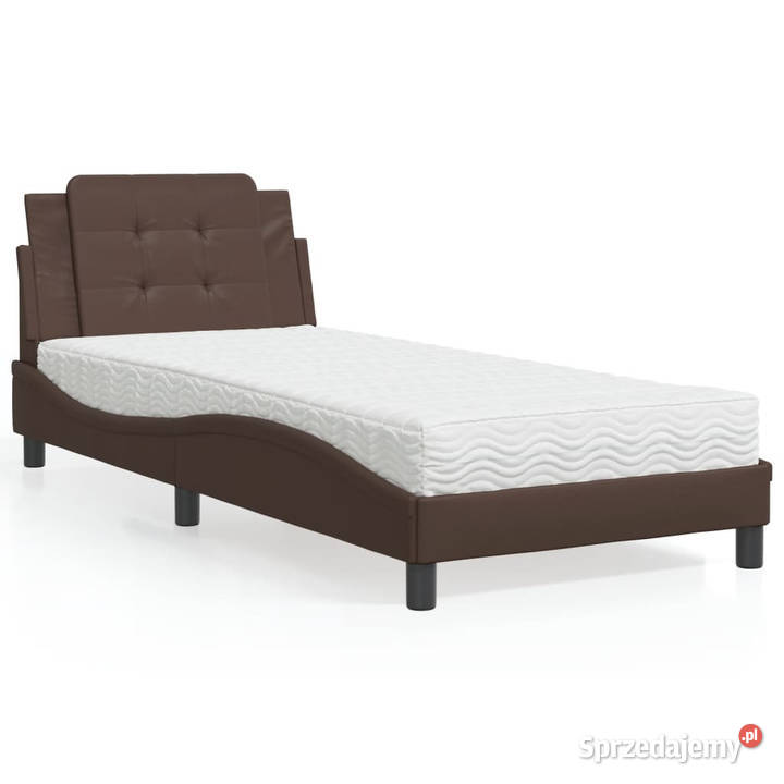 Łóżko z materacem brązowe sztuczna skóra 90x200
