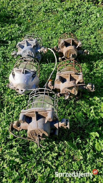 Zestaw 5 lamp PRL Vintage industrialne loft Lampy wiszące Świecie