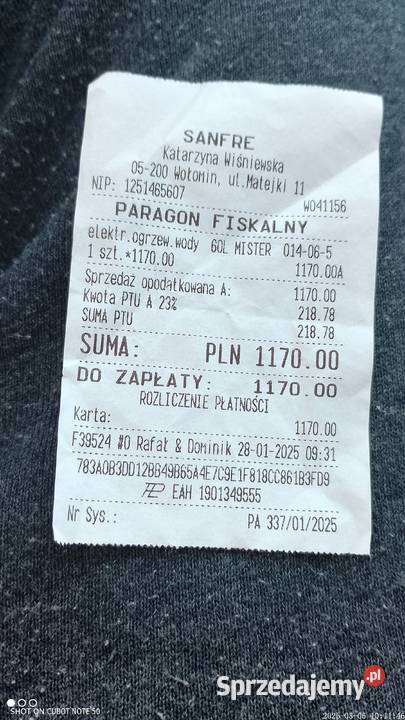 Mister podgrzewacz wody 60l okazja