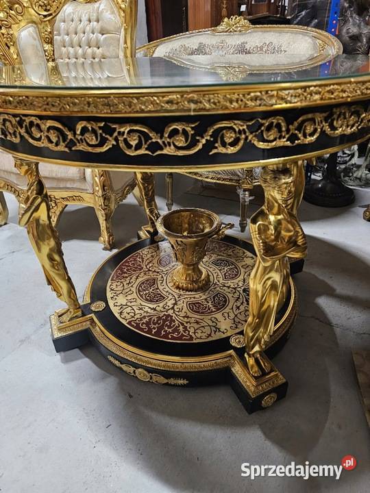 Pałacowy Duży Stół Boulle Drewno Brąz Nimfy Kraków