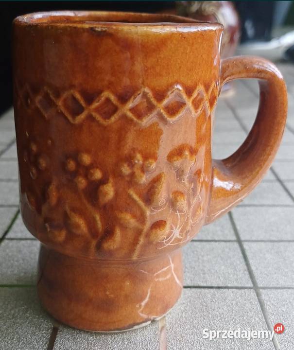 Kubeczek PRL vintage szkliwo ziemne zdobienia Rękodzieło Kowary sprzedam