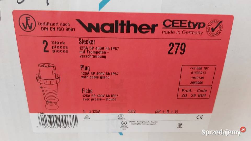 Wtyka siłowa z blokadą 125A 5P Walther 279 Wyszków