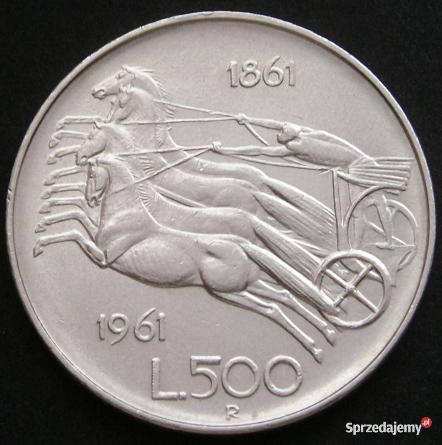 Włochy 500 lirów 1961 SREBRO kwadryga Łódź