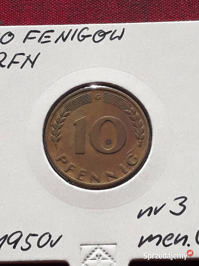 10 Fenigów RFN 1950 r men G 3 Konin