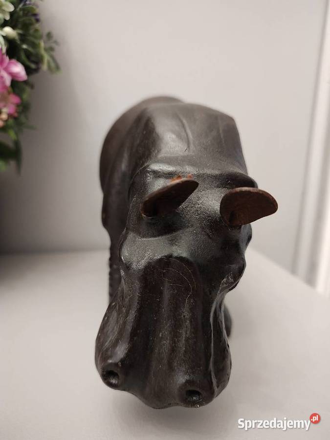 Skórzane figurki nosorożec i hipopotam vintage Legnica
