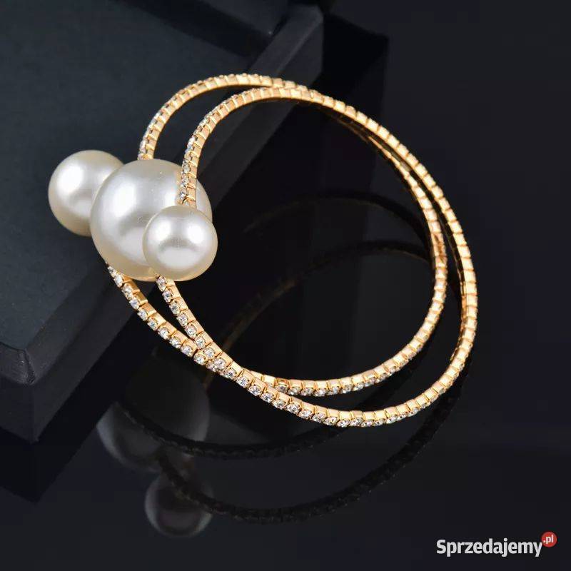 Komplet biżuterii duże perły cyrkonie ślub złoty Kołobrzeg sprzedam