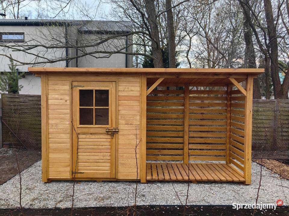 Domek narzędziowy drewniany 2 x 11m z drewutnią Kalety