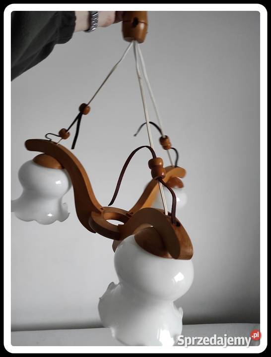 Żyrandol lampa sufitowa 3 żarówki szkło i drewno Płock