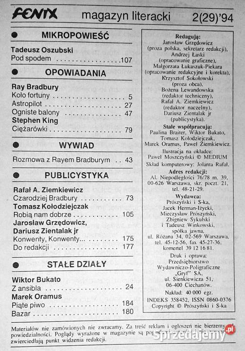 Fenix 2 29 1994 Fantasy Science fiction Horror Chełm