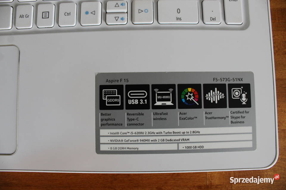 ACER Aspire F5573G57AS biały Ostrów Wielkopolski sprzedam