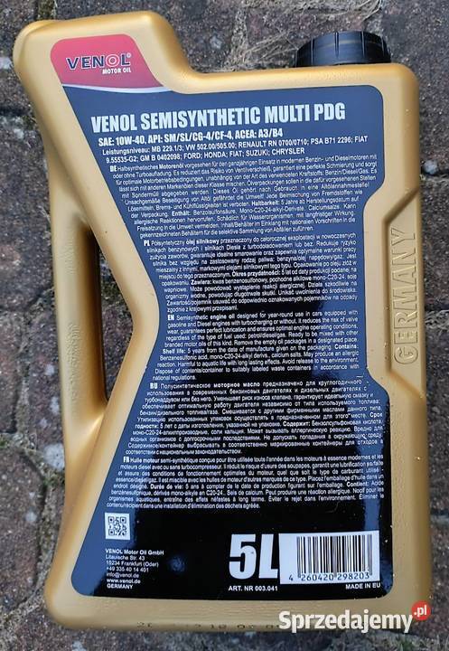 Venol Multi PDG
Półsyntetyczny
10W40
Poj 5L Oleje i Chemia podlaskie Białystok