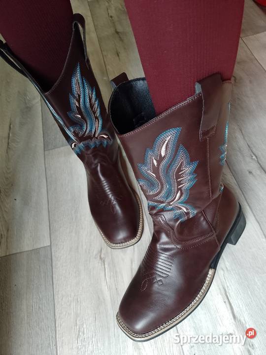 4243 Brązowe Wyszywane Kozaki kowbojki NOWE 27cm