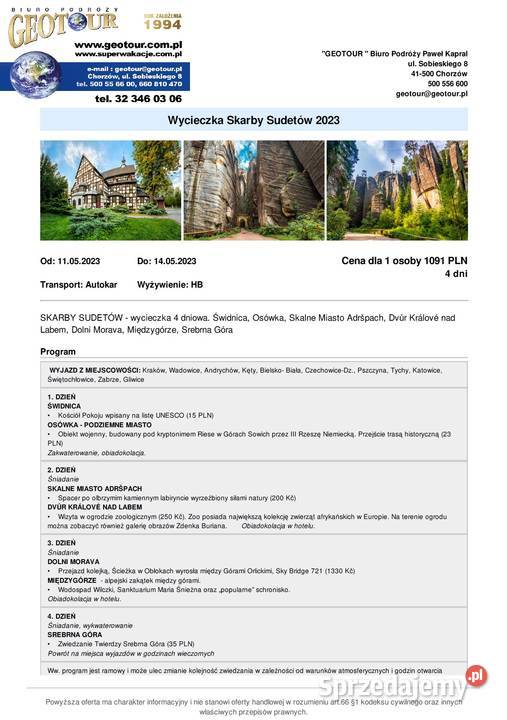Wycieczka w Sudety poleca BP Geotour Chorzów