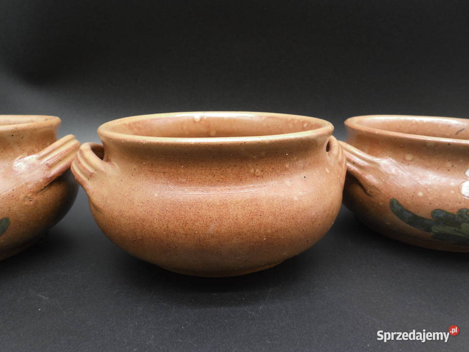 Zestaw 3 Ceramicznych Bulionówek Motyw Stokrotek Raszków