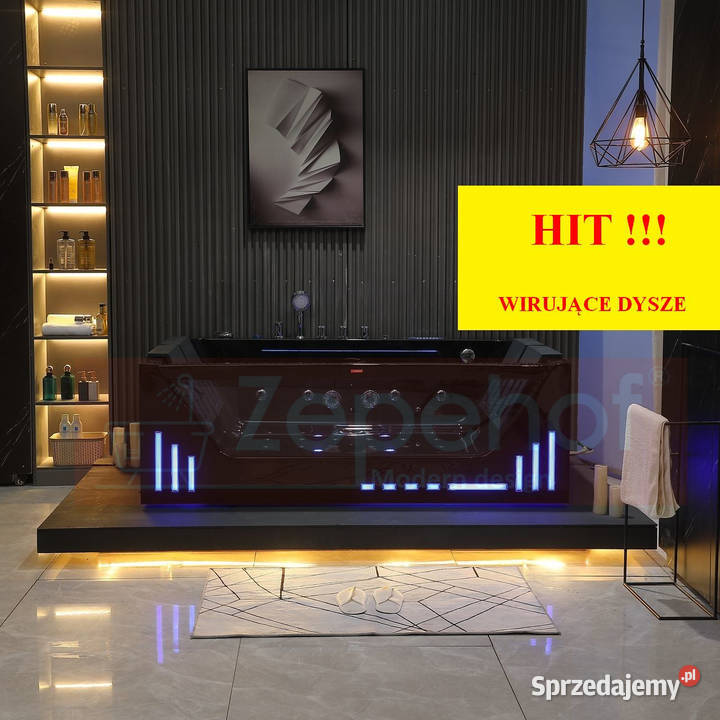 Wirujące dysze Czarna wanna z hydromasażem Grabówka