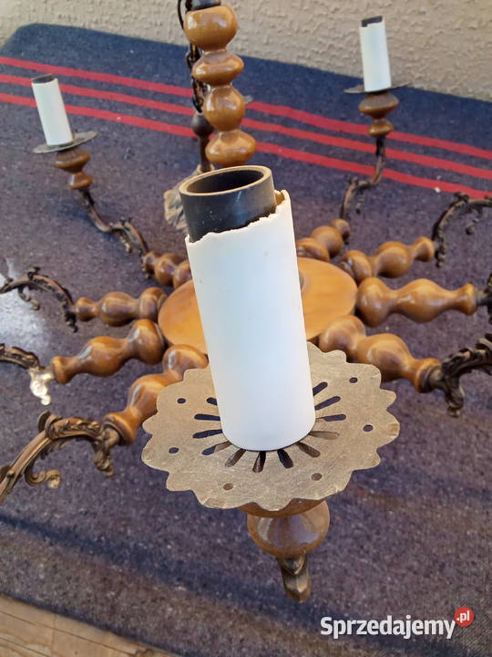 Żyrandol Mosiądz Drewno Antyki Poznań