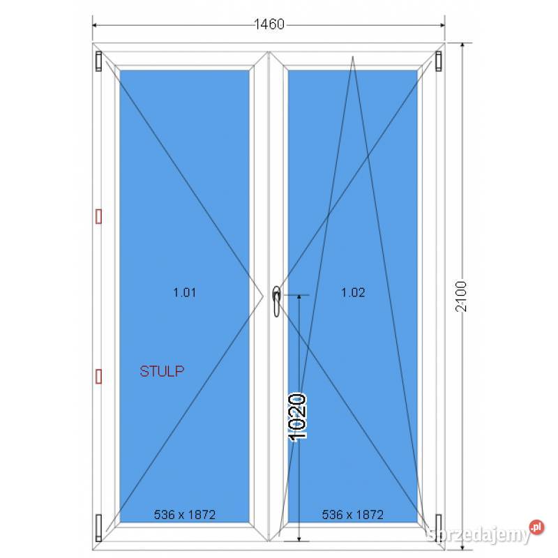 Okno balkonowe 1460 x 2100 146 x 210 BIAŁE Oleśnica