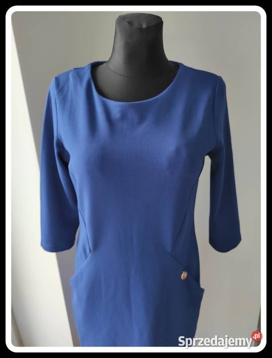 Szachownica granatowa sukienka 40 L z mazowieckie Płock