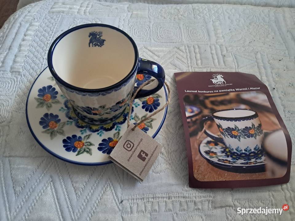 Ceramiczna filiżanka ze spodkiem Manufaktura lubelskie Ciecierzyn