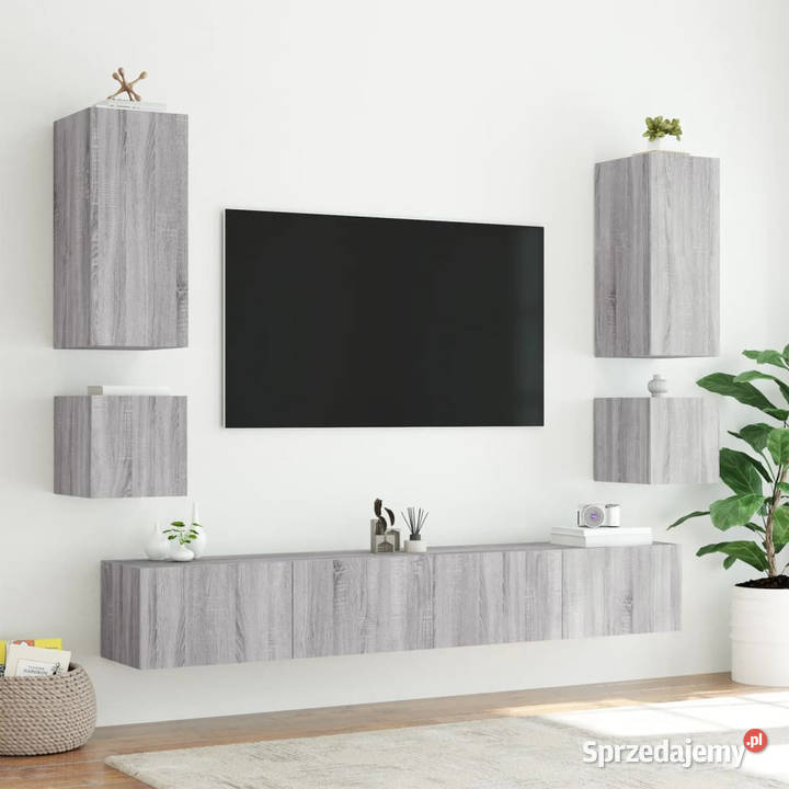 Ścienne szafki TV z LED 2 szary dąb sonoma mazowieckie Warszawa