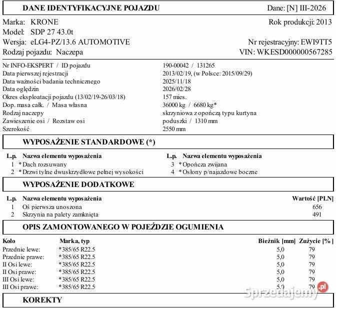 Naczepa KRONE SDP 27 430t Piotrków Trybunalski